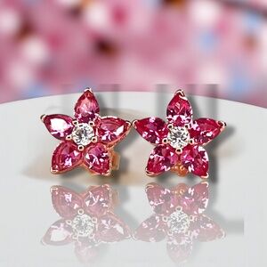 New Pink Sapphire Flower Earrings 18K Rose Gold Vermeil: September Birthstone